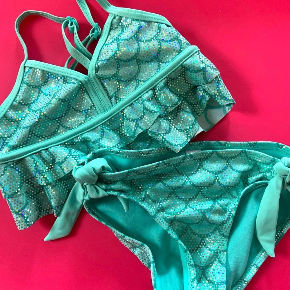 Mermaid Print Girls Swimsuits - Picture 2 of 5